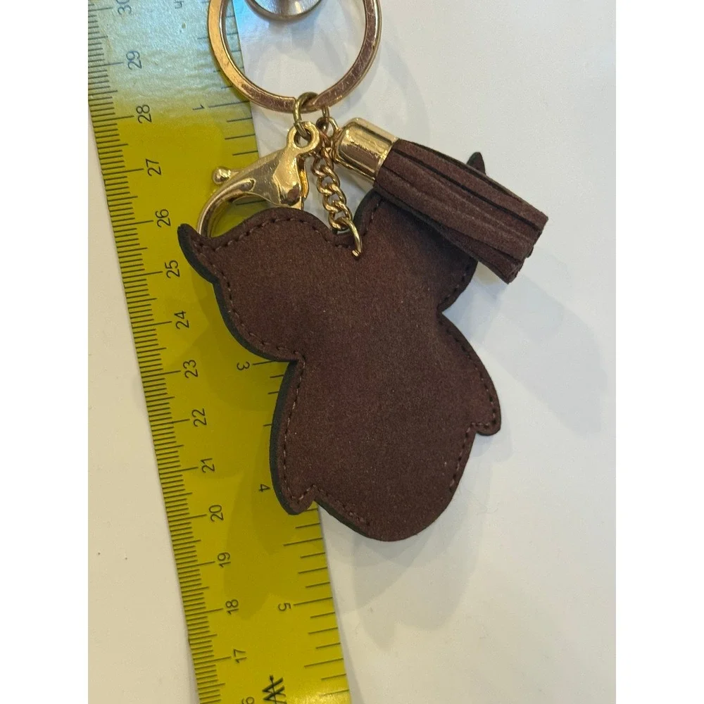 Brown Rhinestone Owl Keychain Gold Tassel Bag Charm Lobster Clasp Accessory